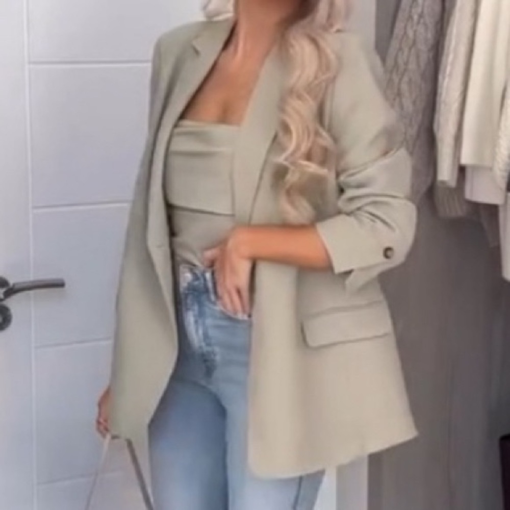 Zara khaki olive double breasted blazer oversized fit XL Fall 2025 (item #A20)